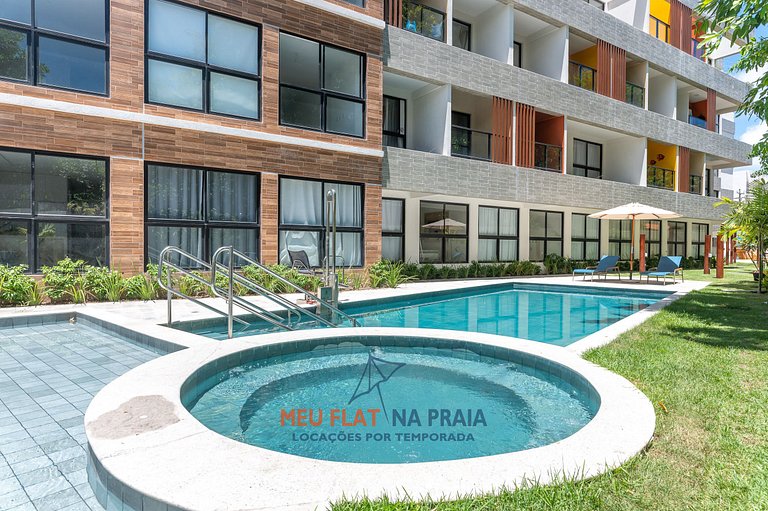 Meu Flat Na Praia Apt 2 Qt no Maré Alta Beach hall em frente